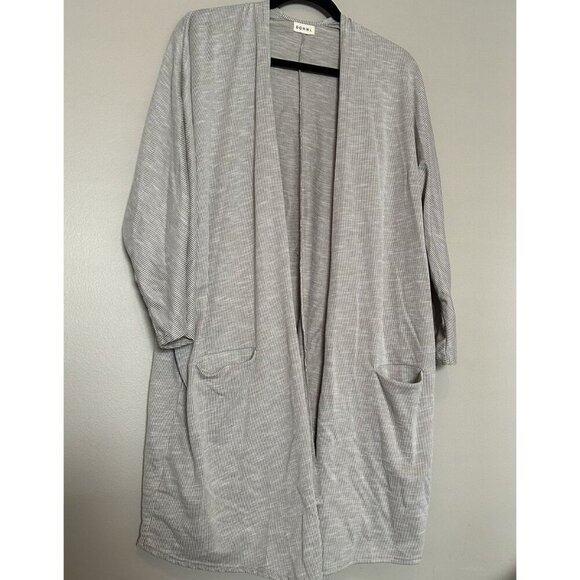 Donni. Open Oversized Lighter Weight Cardigan Striped Ribbed One Size Ivory Gray - Picture 1 of 8